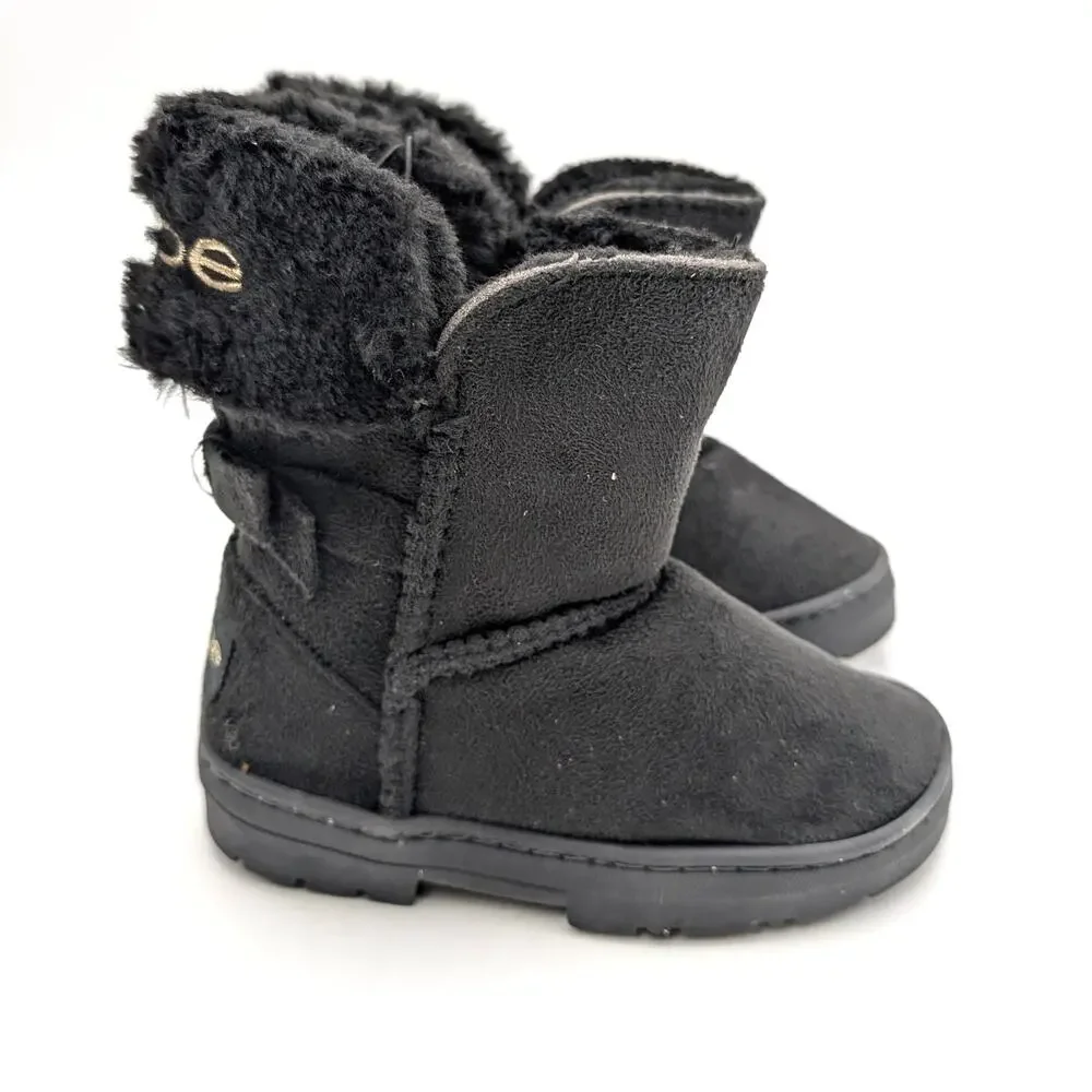Bebe Bow Shaft Faux Shearling Lined Winter Boots Kids' Black Size US9 EU25